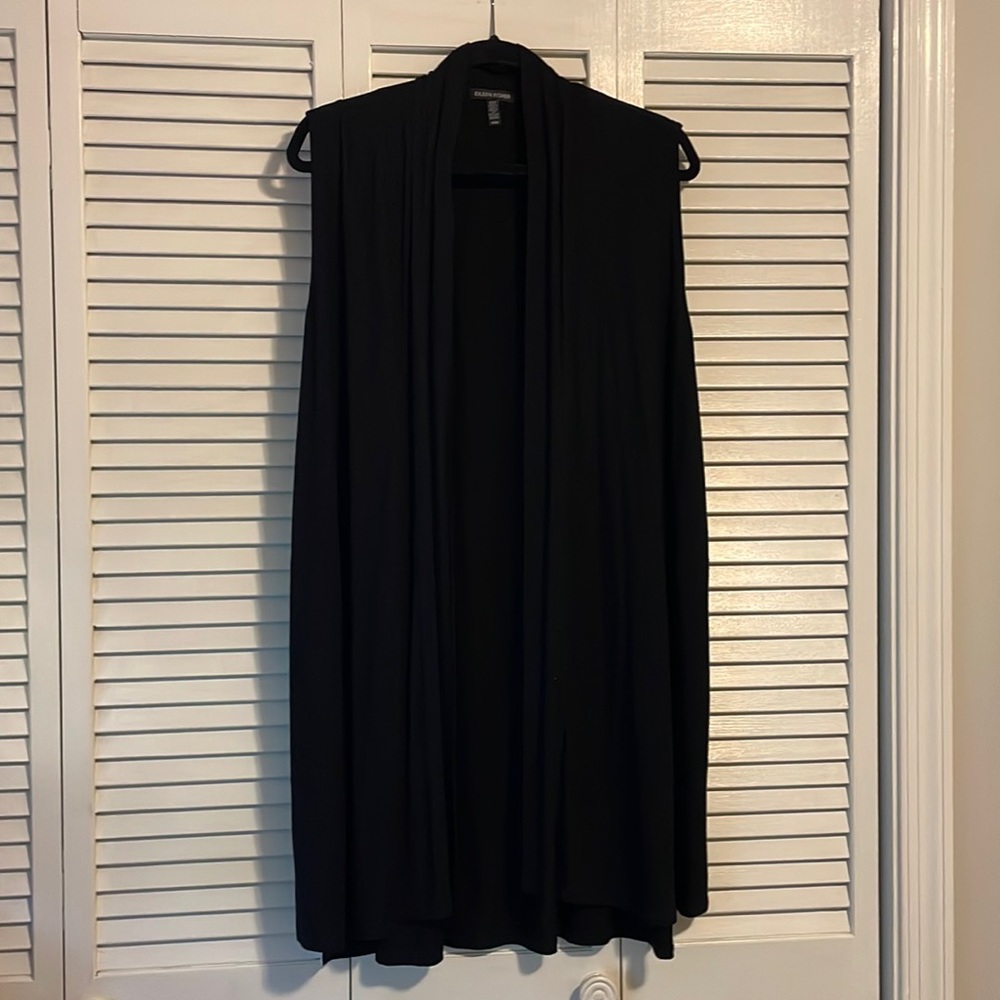 Eileen Fisher Black long sleeveless vest